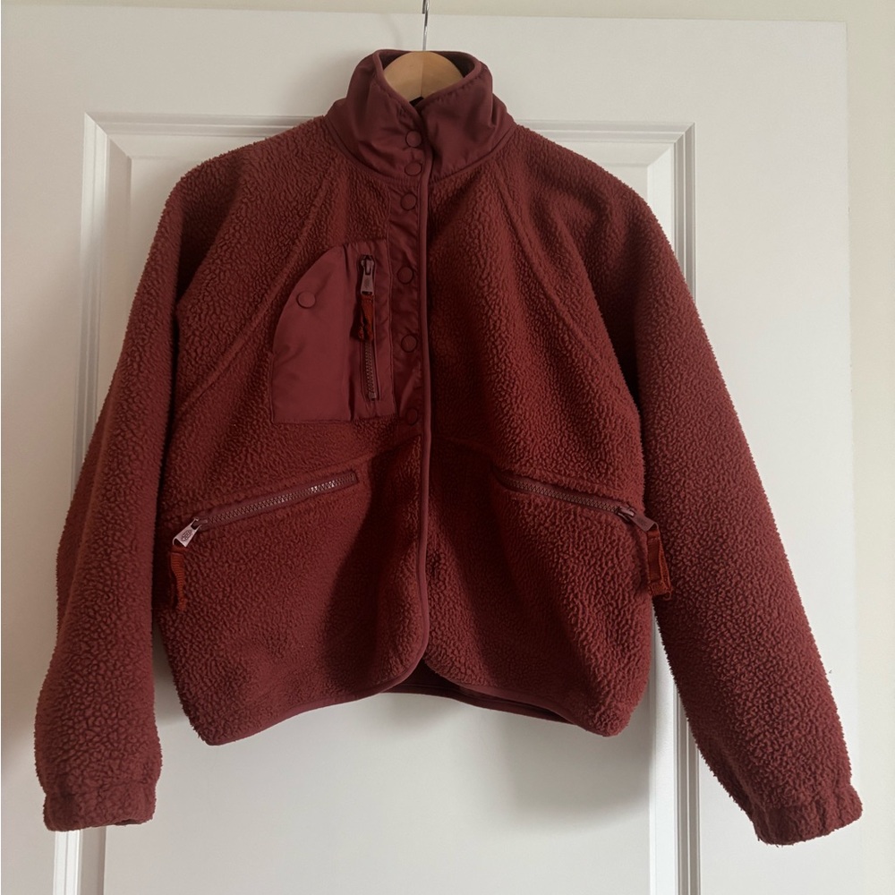 Free People Burgundy Fleece Jacket - Picture 3 of 8